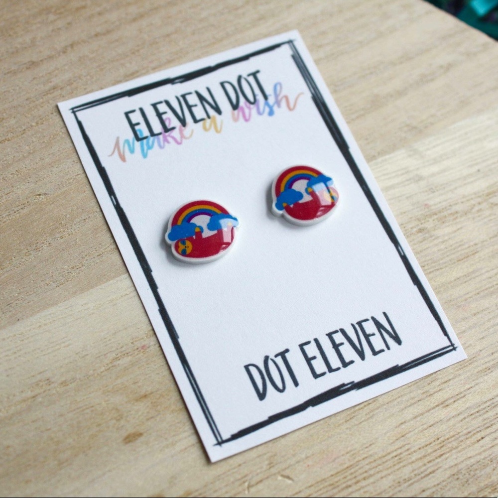 Pink Rainbow Sloth Animal Cute Stud Post Earrings